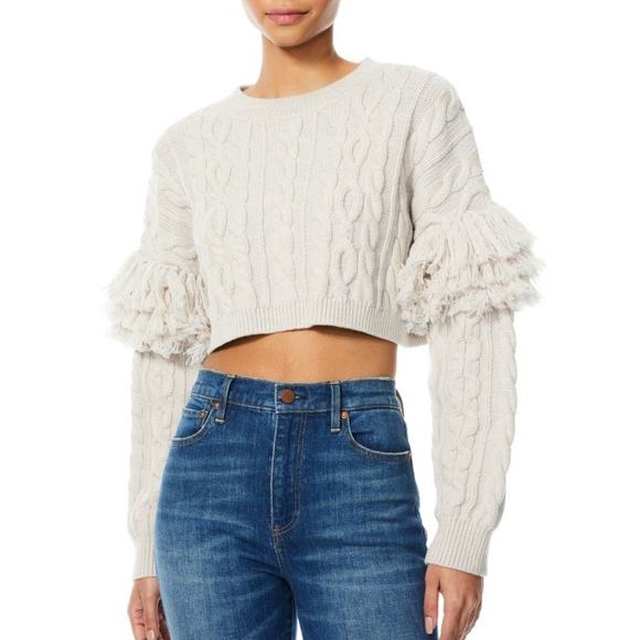ALICE + OLIVIA Kala Cropped Cable-Knit Sweater in light Almond sz XS - Picture 1 of 7